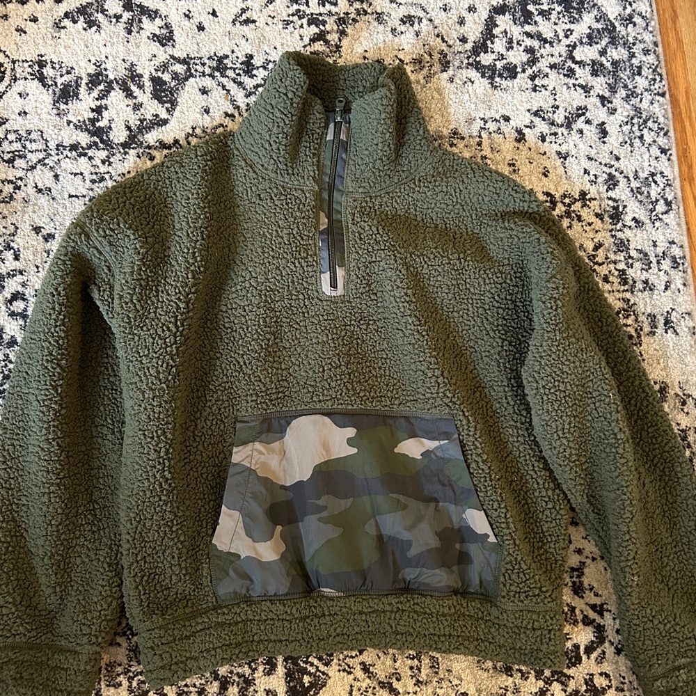 Aerie Offline - Green Camo Sherpa Quarter Zip